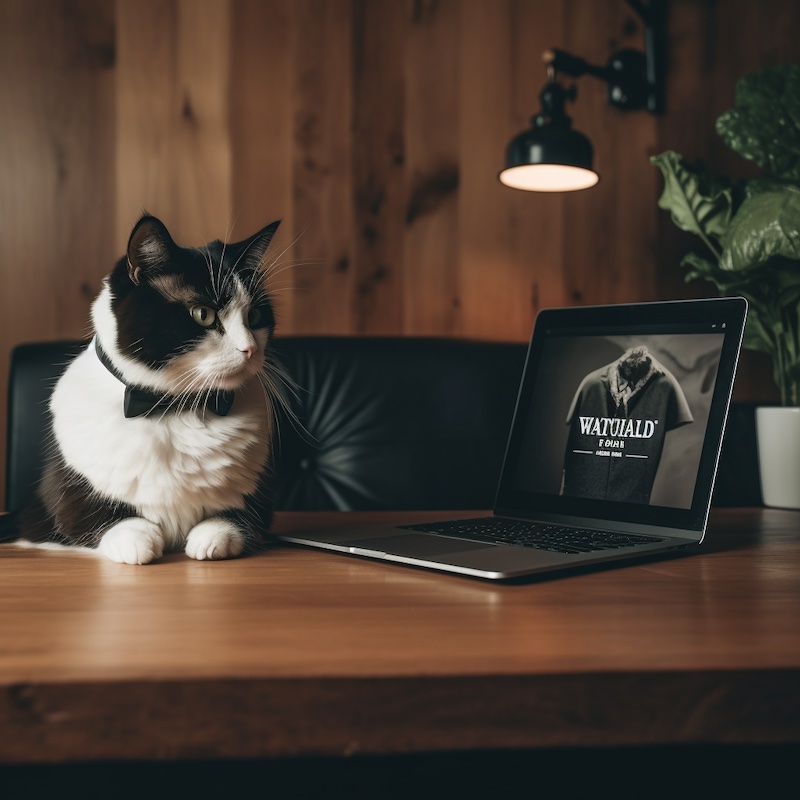 Website design in Maui with a Tuxedo cat at the controls